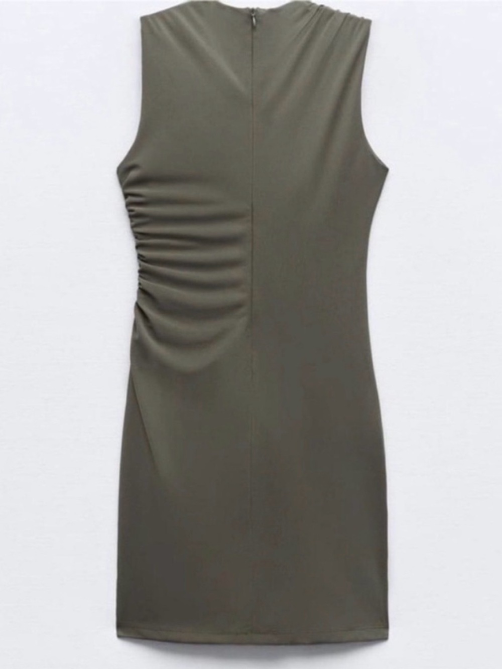 Zara Olive Sleeveless Ruched Mini Dress - Picture 3 of 9